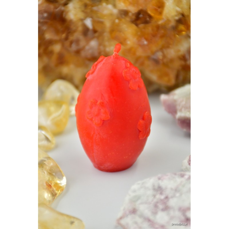 Czerwona świeca jajko z motywem kwiatów - Sklep Shamballa