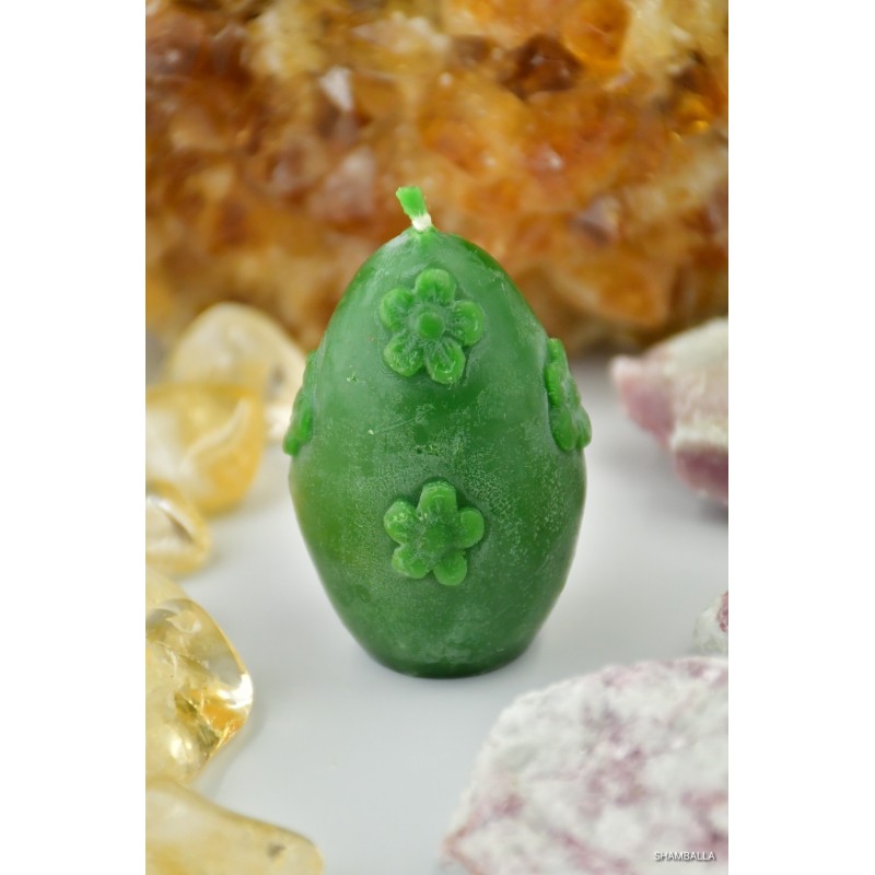 Zielona świeca jajko z motywem kwiatów - Sklep Shamballa