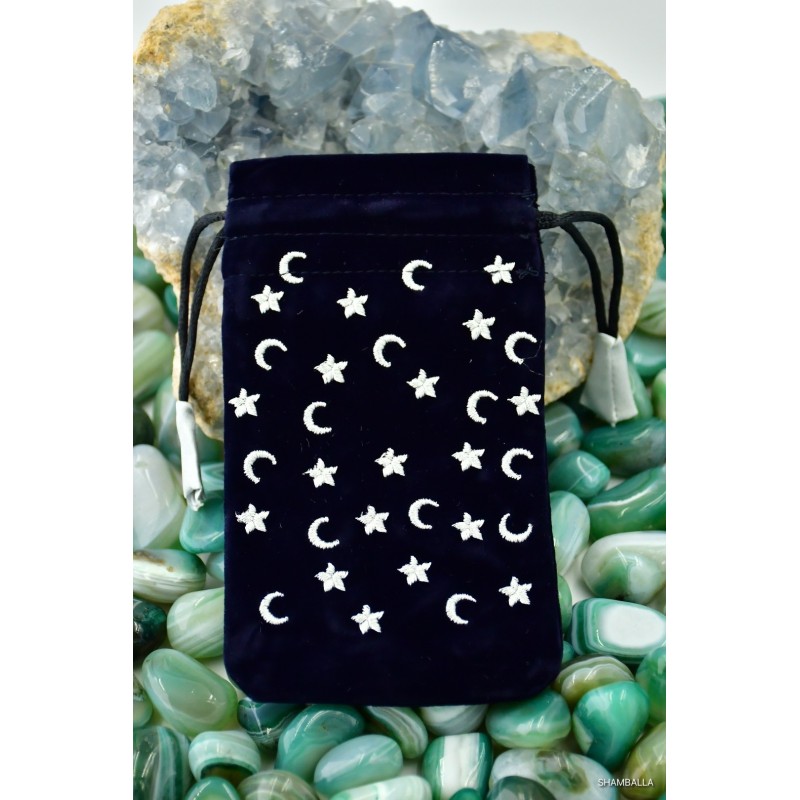 Woreczek aksamitny mini z symbolem księżyca i gwiazdek - Kamienie naturalne - Sklep Shamballa