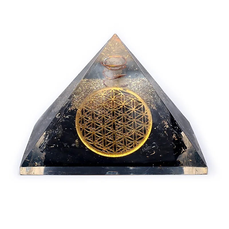 Piramida Orgonit czarny turmalin i kwiat życia - Sklep Shamballa