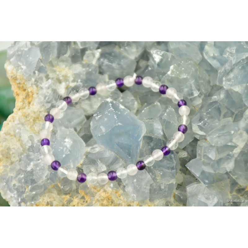 Bransoletka ametyst, kwarc różowy, kryształ górski 4mm - Kamienie naturalne - Sklep Shamballa
