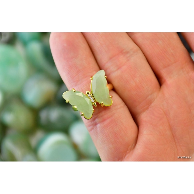 Pierścionek awenturyn zielony w kształcie motylka - Kamienie naturalne - Sklep Shamballa