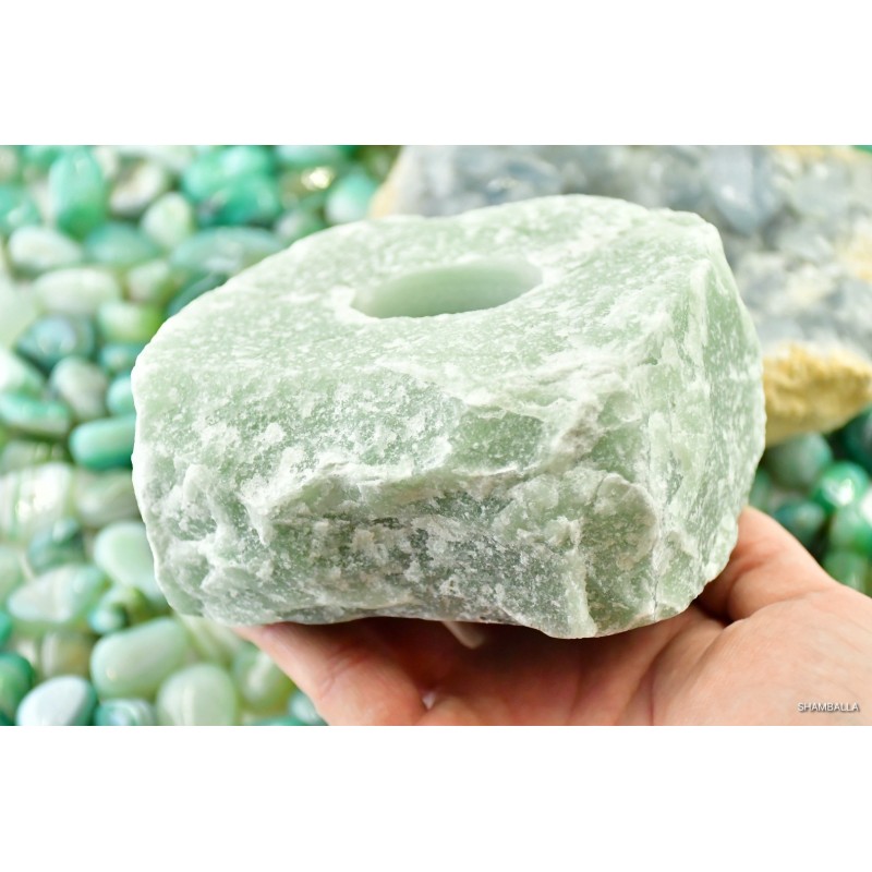 Świecznik awenturyn zielony - wzór B - Kamienie naturalne - Sklep Shamballa
