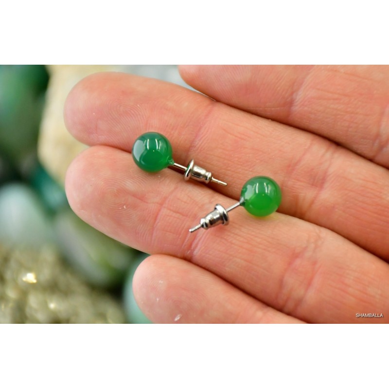 Kolczyki sztyfty - Agat zielony - Kamienie naturalne - Sklep Shamballa