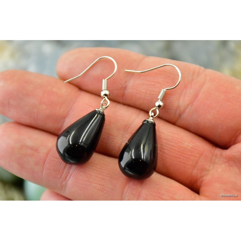 Kolczyki agat czarny w kształcie łezki - Kamienie naturalne - Sklep Shamballa