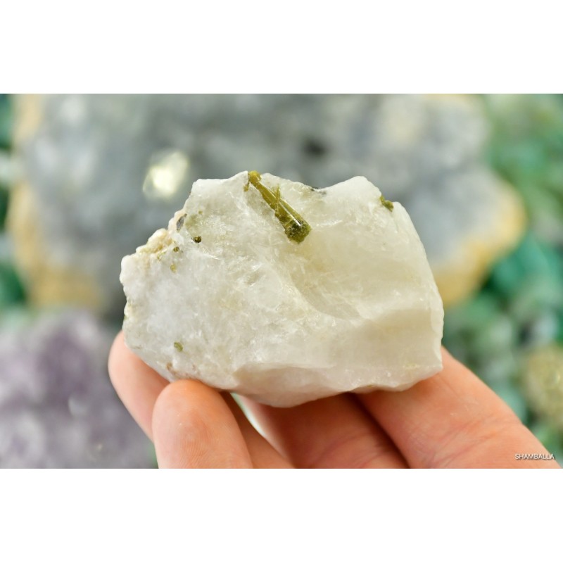 Turmalin zielony na kwarcu surowy okaz 115,7 g - Kamienie naturalne - Sklep Shamballa