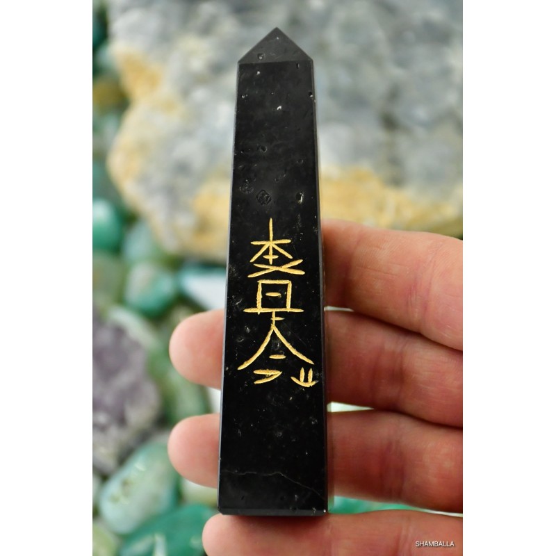 Czarny turmalin obelisk z symbolami Reiki 129 g - Kamienie naturalne - Sklep Shamballa