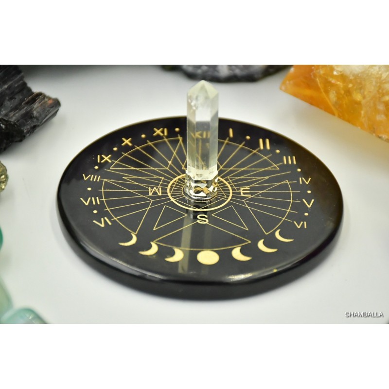Zegar słoneczny onyks czarny z pentagramem i kryształem górskim - Kamienie naturalne - Sklep Shamballa