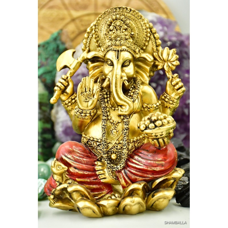 Figurka Ganesh Złoto Czerwony - 16cm