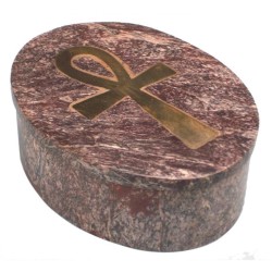 Pudełko owalne kamienne z symbolem Ankh