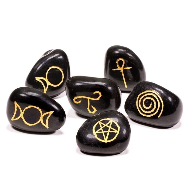 6 symboli magicznych Wicca na agacie czarnym - Kamienie naturalne - Sklep Shamballa