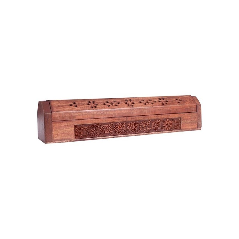 Drewniane pudełko na kadzidełka z symbolami czakr - Moc zapachu kadzideł i kadzidełek - Sklep Shamballa