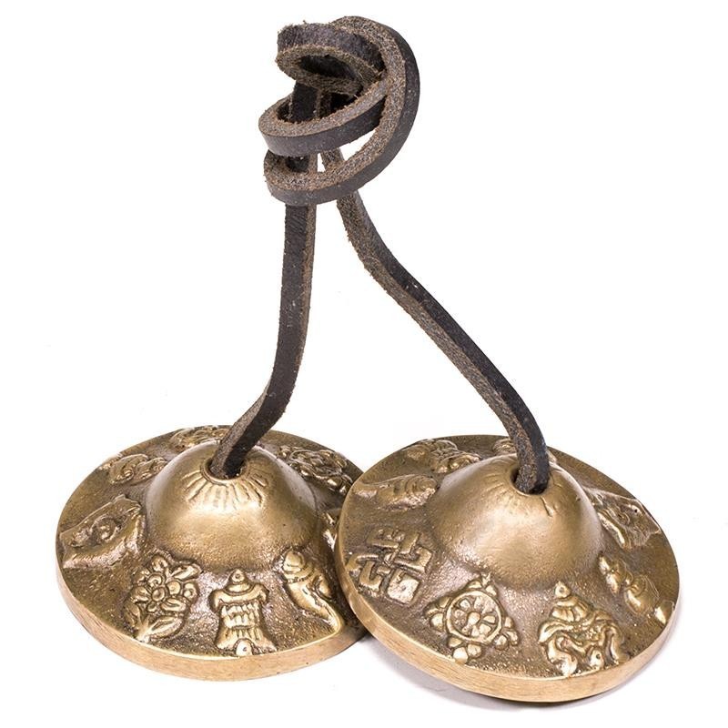 Dzwonki tybetańskie Tingsha - Ozdobione 8 symbolami dobrobytu - Sklep Shamballa
