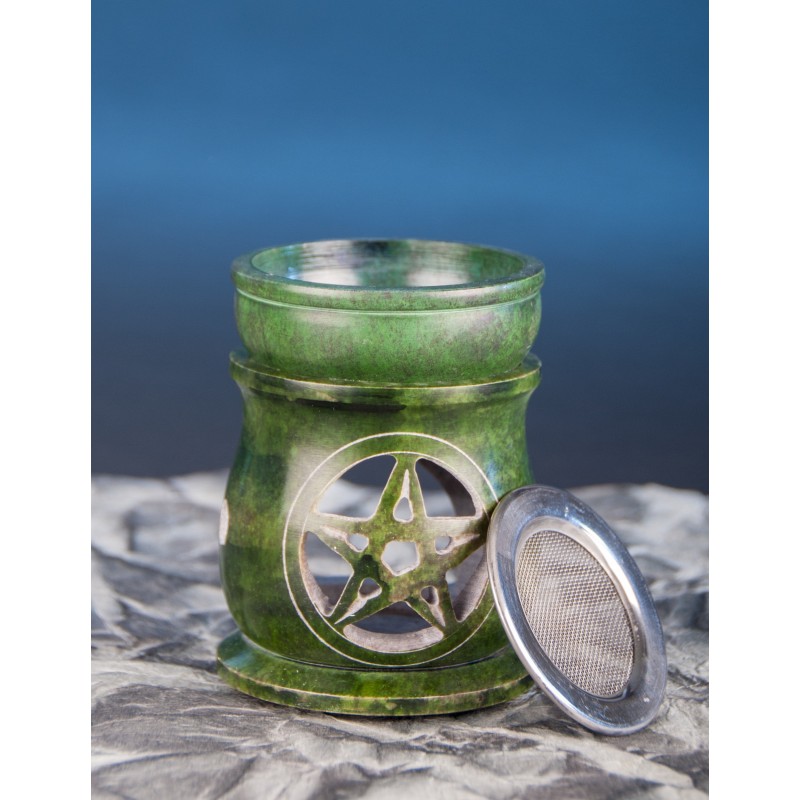 Kominek zielony do aromaterapii i kadzenia z symbolem Pentagramu - Moc zapachu kadzideł i kadzidełek - Sklep Shamballa