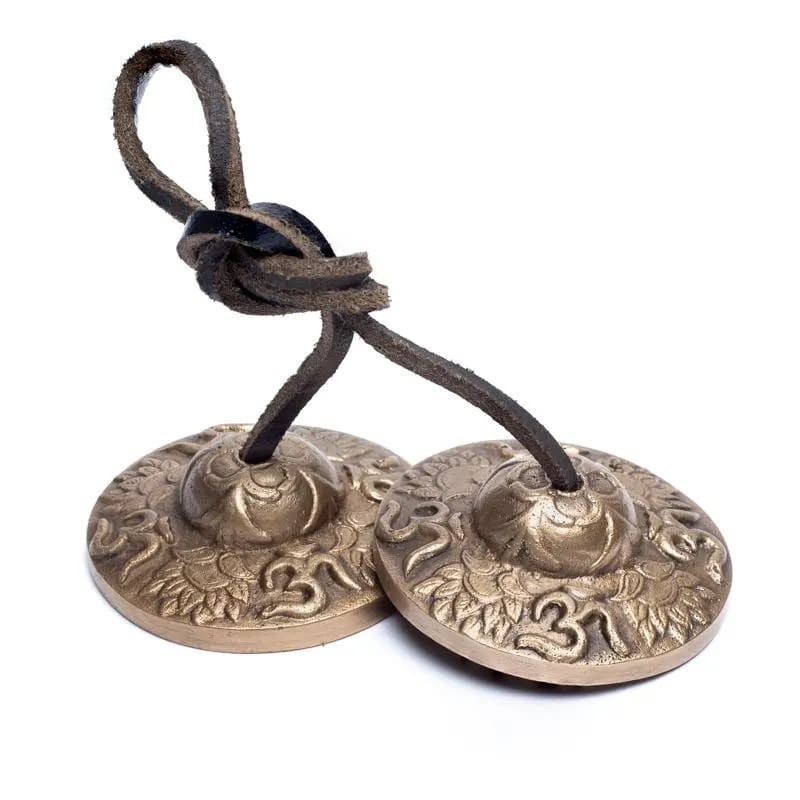Dzwonki tybetańskie Tingsha - Ozdobione symbolem Lotosu i OM - Sklep Shamballa