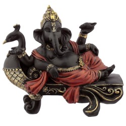 Figurka Ganesh z pawiem na otomanie Figurki i pudełka - Sklep Shamballa